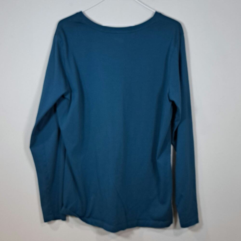 Lands' End Long Sleeve Teal 100% Cotton V Neck Shirt Women's Large - Picture 2 of 5
